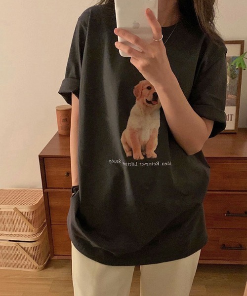 MANGROVE（マングローブ）の「DOGプリントTシャツ（Tシャツ/カットソー・レディース・ホワイト/チャコールグレー・FREE）」の18枚目の写真