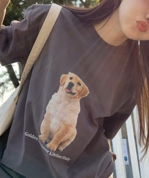 MANGROVE（マングローブ）の「DOGプリントTシャツ（Tシャツ/カットソー・レディース・ホワイト/チャコールグレー・FREE）」の15枚目の写真