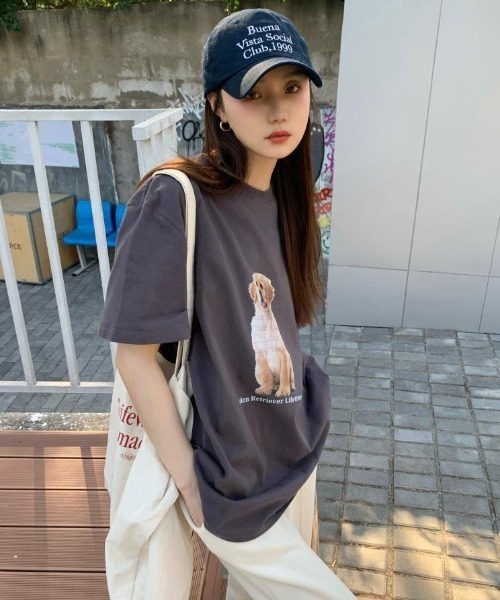 MANGROVE（マングローブ）の「DOGプリントTシャツ（Tシャツ/カットソー・レディース・ホワイト/チャコールグレー・FREE）」の16枚目の写真