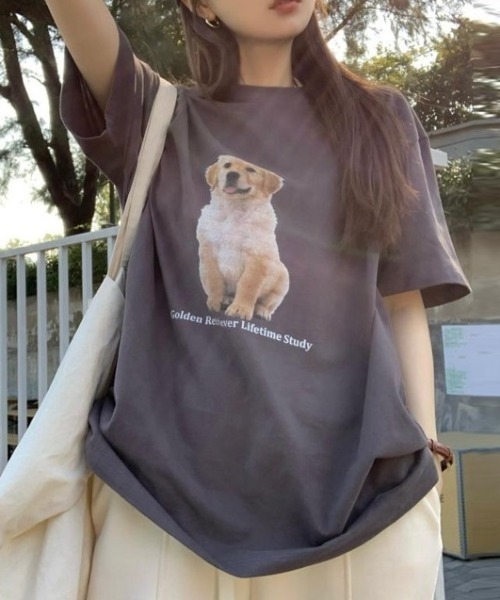 MANGROVE（マングローブ）の「DOGプリントTシャツ（Tシャツ/カットソー・レディース・ホワイト/チャコールグレー・FREE）」の14枚目の写真