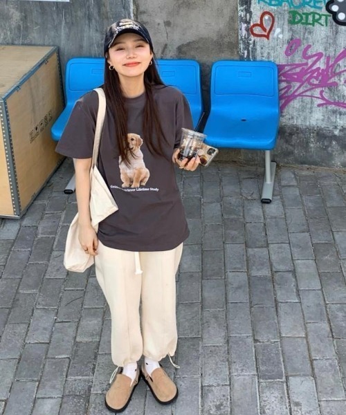 MANGROVE（マングローブ）の「DOGプリントTシャツ（Tシャツ/カットソー・レディース・ホワイト/チャコールグレー・FREE）」の12枚目の写真