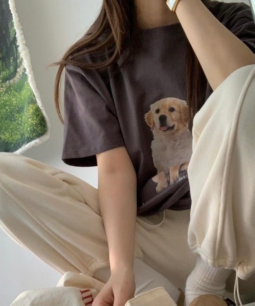 MANGROVE（マングローブ）の「DOGプリントTシャツ（Tシャツ/カットソー・レディース・ホワイト/チャコールグレー・FREE）」の13枚目の写真