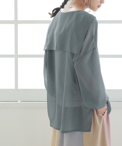 osharewalker（オシャレウォーカー）の「【廃盤】『セーラーカラーシアーシャツ』（シャツ/ブラウス・レディース・ブラック/グレイッシュブルー/ライトグレー・FREE）」の3枚目の写真