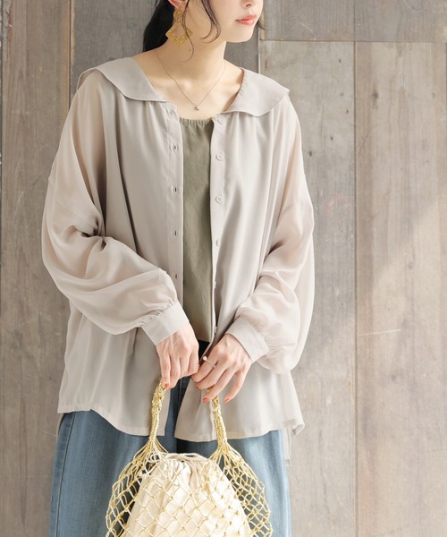 osharewalker（オシャレウォーカー）の「【廃盤】『セーラーカラーシアーシャツ』（シャツ/ブラウス・レディース・ブラック/グレイッシュブルー/ライトグレー・FREE）」の4枚目の写真