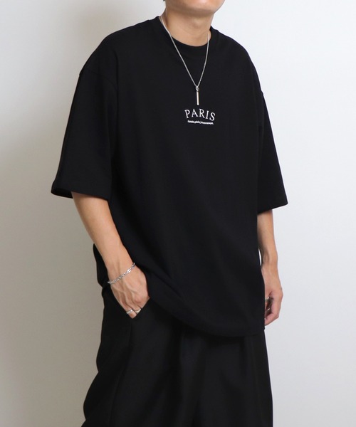 Confirm(コンファーム)の「PARIS ロゴ刺繍ルーズTシャツ【Confirm】(Tシャツ/カットソー・メンズ・ブラック/ホワイト/グレイッシュブルー・M/L)」の3枚目の写真