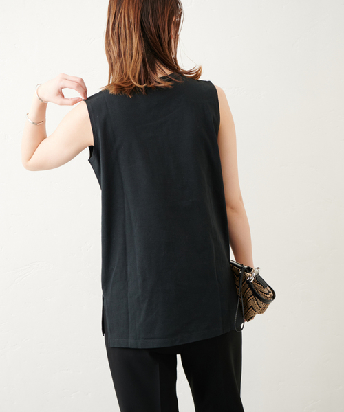 JOURNAL STANDARD（ジャーナルスタンダード）の「ノースリーブ SWEAT SHIRT（Tシャツ/カットソー・レディース・ホワイト/ホワイト系その他2/ブラック・FREE）」の6枚目の写真