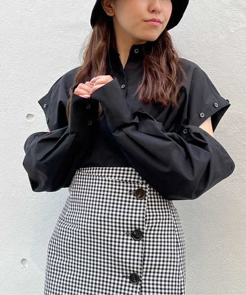 abc une face(アーベーセーアンフェイス)の「2WAYビッグ/オーバーサイズシャツ(シャツ/ブラウス・レディース・ホワイト/ライトピンク/ブラック/ライトブルー・FREE)」の2枚目の写真