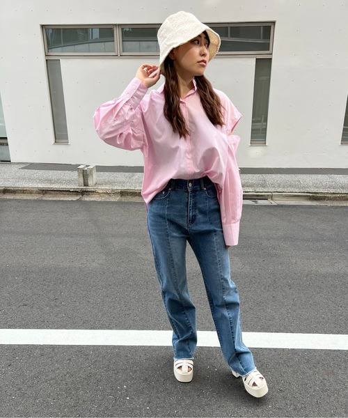 abc une face(アーベーセーアンフェイス)の「2WAYビッグ/オーバーサイズシャツ(シャツ/ブラウス・レディース・ホワイト/ライトピンク/ブラック/ライトブルー・FREE)」の12枚目の写真