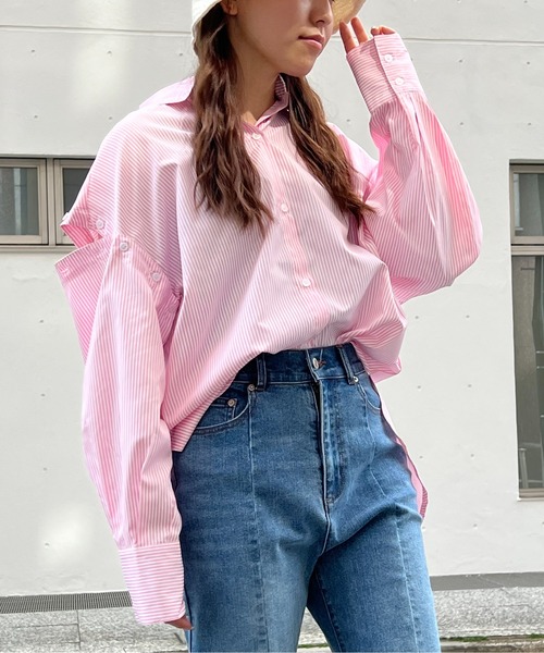 abc une face(アーベーセーアンフェイス)の「2WAYビッグ/オーバーサイズシャツ(シャツ/ブラウス・レディース・ホワイト/ライトピンク/ブラック/ライトブルー・FREE)」の19枚目の写真