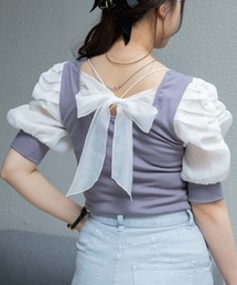 WEGO/バックリボンパフスリーブトップス