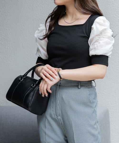 WEGO（ウィゴー）の「WEGO/バックリボンパフスリーブトップス（Tシャツ/カットソー・レディース・アイボリー/ブラック/パープル系その他・FREE）」の7枚目の写真