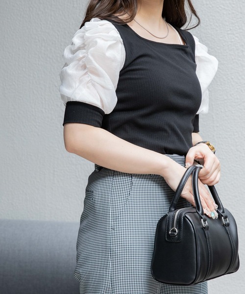 WEGO（ウィゴー）の「WEGO/バックリボンパフスリーブトップス（Tシャツ/カットソー・レディース・アイボリー/ブラック/パープル系その他・FREE）」の8枚目の写真