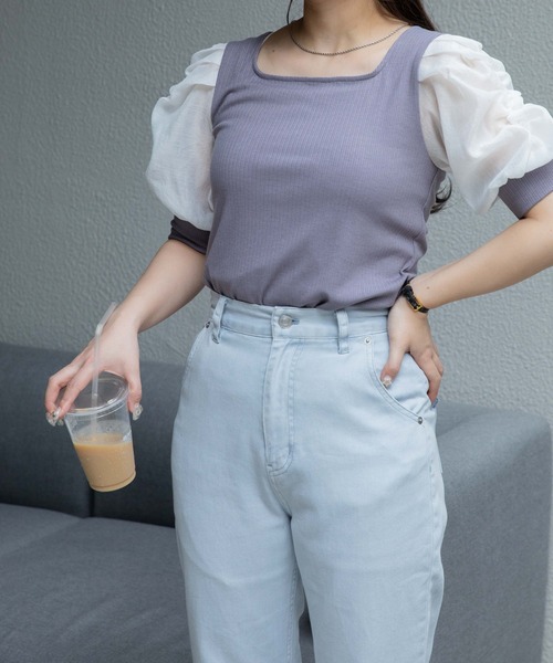 WEGO（ウィゴー）の「WEGO/バックリボンパフスリーブトップス（Tシャツ/カットソー・レディース・アイボリー/ブラック/パープル系その他・FREE）」の10枚目の写真