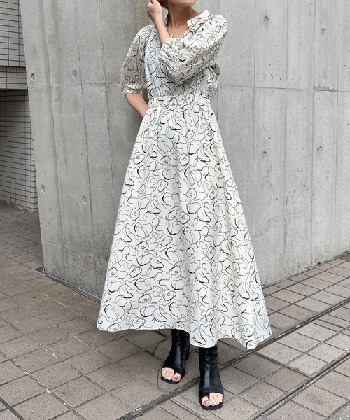 Ezick（エジック）の「ニュアンスプリントワンピース（ワンピース・レディース・オフホワイト/ブラック・FREE）」の13枚目の写真