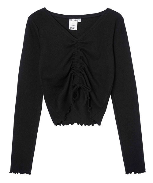 X-girl（エックスガール）の「FRONT DRAWSTRING L/S TOP（Tシャツ/カットソー・レディース・ブラック/ネイビー/ピンク・S/M）」の14枚目の写真