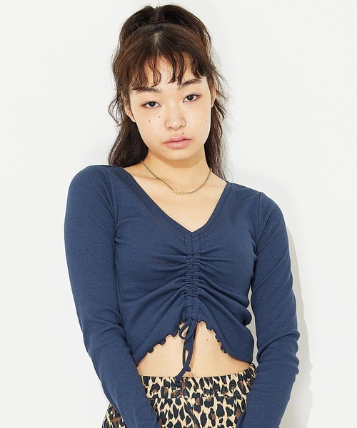 X-girl（エックスガール）の「FRONT DRAWSTRING L/S TOP（Tシャツ/カットソー・レディース・ブラック/ネイビー/ピンク・S/M）」の22枚目の写真