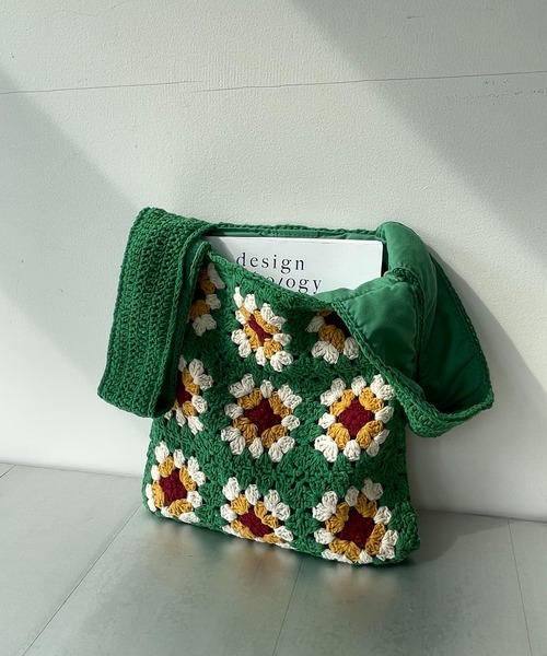 AS KNOW AS plus（アズノゥアズプラス）の「●レトロクロシェトートバッグ（トートバッグ・レディース・アイボリー/ブラック/グリーン・FREE）」の10枚目の写真