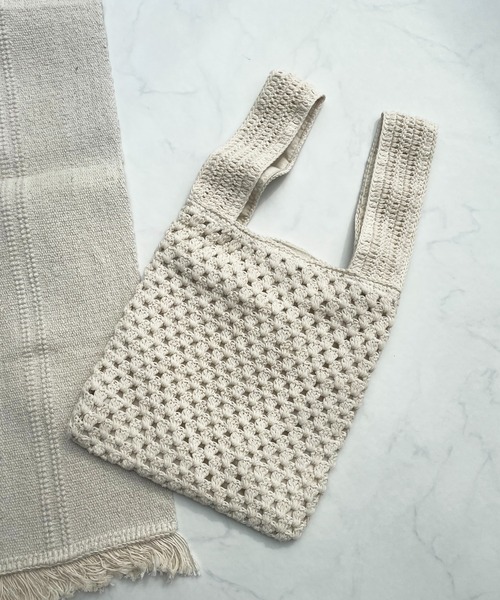 AS KNOW AS plus（アズノゥアズプラス）の「●レトロクロシェトートバッグ（トートバッグ・レディース・アイボリー/ブラック/グリーン・FREE）」の13枚目の写真