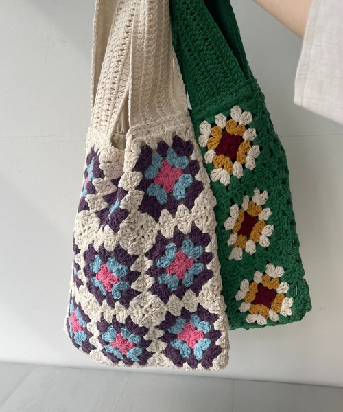 AS KNOW AS plus（アズノゥアズプラス）の「●レトロクロシェトートバッグ（トートバッグ・レディース・アイボリー/ブラック/グリーン・FREE）」の14枚目の写真