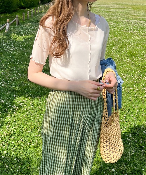 Ambre Ciel（アンブルシエル）の「シアーメロー半袖トップス／【WEB/EC限定商品】（Tシャツ/カットソー・レディース・ブラック/ピンク/ライトグリーン/アイボリー・FREE）」の2枚目の写真