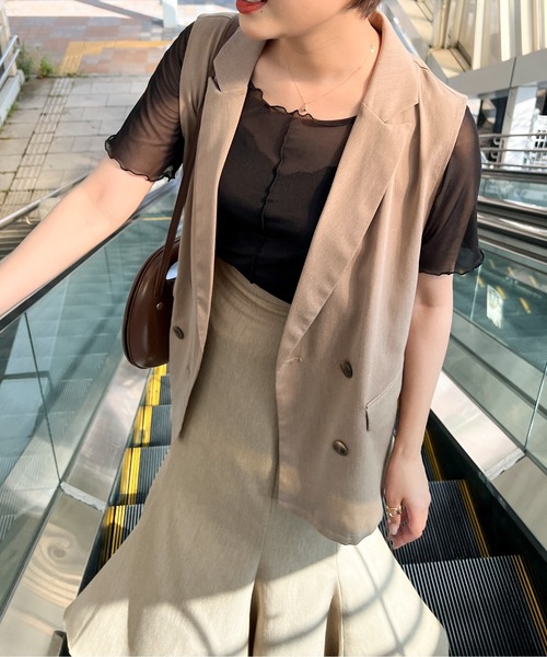 Ambre Ciel（アンブルシエル）の「シアーメロー半袖トップス／【WEB/EC限定商品】（Tシャツ/カットソー・レディース・ブラック/ピンク/ライトグリーン/アイボリー・FREE）」の3枚目の写真