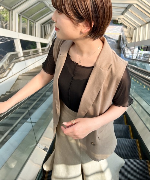 Ambre Ciel（アンブルシエル）の「シアーメロー半袖トップス／【WEB/EC限定商品】（Tシャツ/カットソー・レディース・ブラック/ピンク/ライトグリーン/アイボリー・FREE）」の14枚目の写真