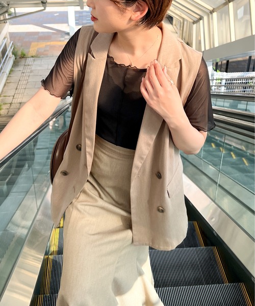 Ambre Ciel（アンブルシエル）の「シアーメロー半袖トップス／【WEB/EC限定商品】（Tシャツ/カットソー・レディース・ブラック/ピンク/ライトグリーン/アイボリー・FREE）」の15枚目の写真