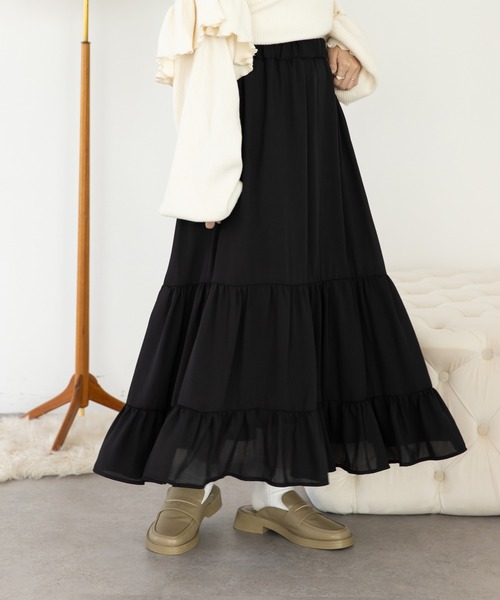 SLURR（スラ―）の「ランダムティアードスカート（スカート・レディース・ブラック/アイボリー/モカ・FREE）」の2枚目の写真