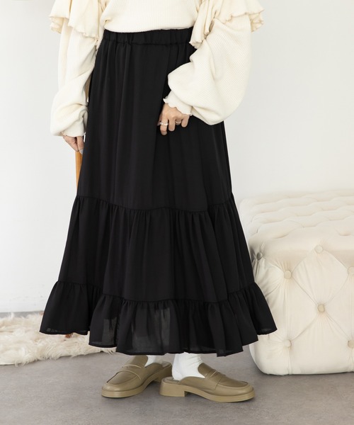 SLURR（スラ―）の「ランダムティアードスカート（スカート・レディース・ブラック/アイボリー/モカ・FREE）」の12枚目の写真