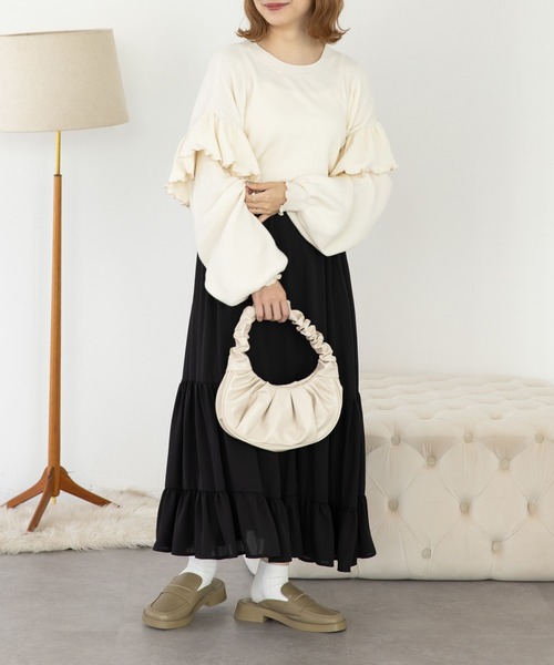 SLURR（スラ―）の「ランダムティアードスカート（スカート・レディース・ブラック/アイボリー/モカ・FREE）」の16枚目の写真