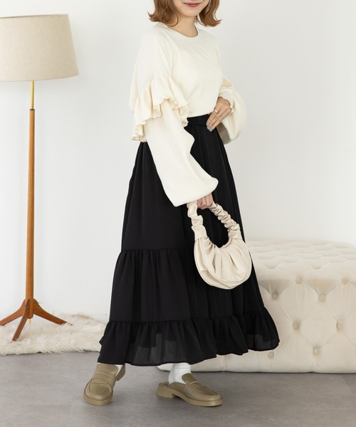 SLURR（スラ―）の「ランダムティアードスカート（スカート・レディース・ブラック/アイボリー/モカ・FREE）」の10枚目の写真