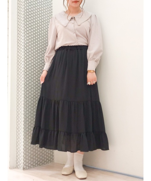 SLURR（スラ―）の「ランダムティアードスカート（スカート・レディース・ブラック/アイボリー/モカ・FREE）」の7枚目の写真