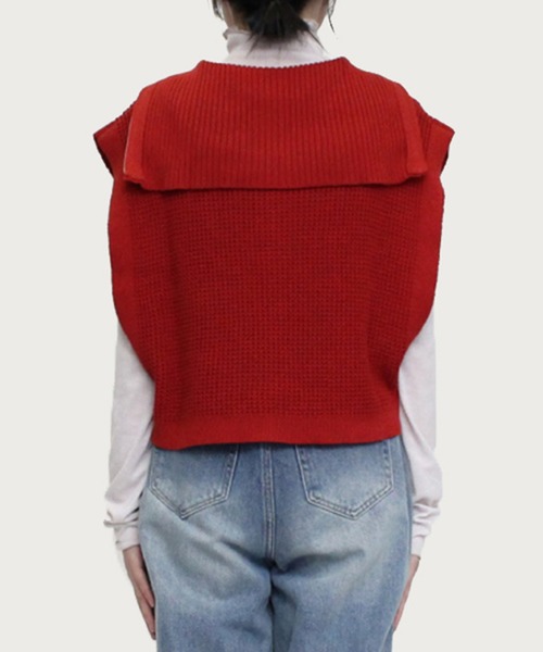 STYLEBLOCK（スタイルブロック）の「ワッフルニットハーフジップショートトップス（ニット/セーター・レディース・グリーン/オレンジ/ブラック/オフホワイト・M）」の8枚目の写真