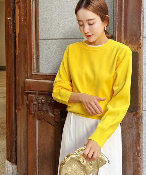 KOBE LETTUCE（コウベレタス）の「[ SAYAKAさんコラボ ]スウェットニットシンプルトップス（ニット/セーター・レディース・アイボリー/ピンク/レッド/グリーン/グレー/イエロー・FREE）」の4枚目の写真