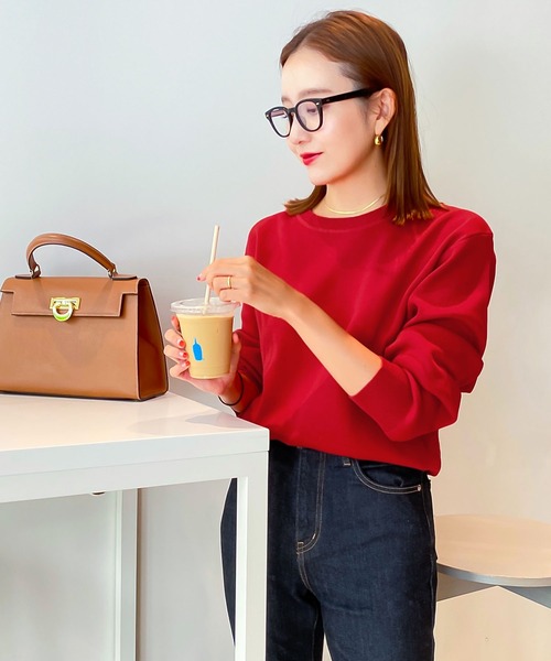 KOBE LETTUCE（コウベレタス）の「[ SAYAKAさんコラボ ]スウェットニットシンプルトップス（ニット/セーター・レディース・アイボリー/ピンク/レッド/グリーン/グレー/イエロー・FREE）」の22枚目の写真