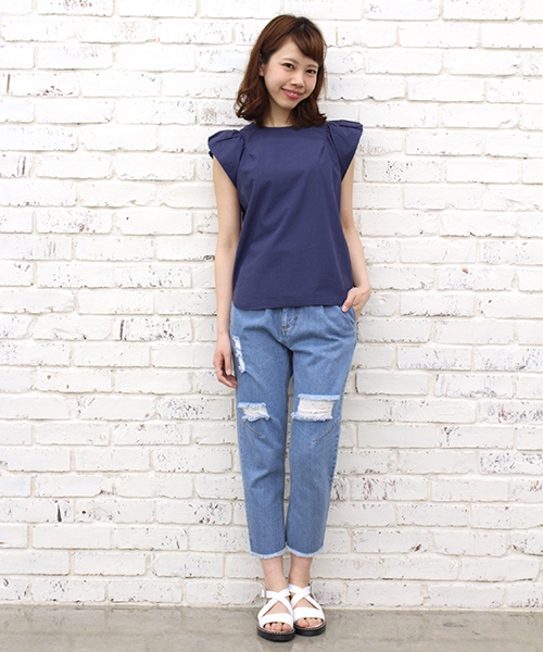 Kastane（カスタネ）の「【Kastane】袖ギャザーブラウス（シャツ/ブラウス・レディース・ホワイト/ライム/ネイビー/ピンク・FREE）」の7枚目の写真