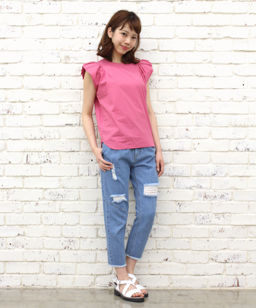 Kastane（カスタネ）の「【Kastane】袖ギャザーブラウス（シャツ/ブラウス・レディース・ホワイト/ライム/ネイビー/ピンク・FREE）」の8枚目の写真