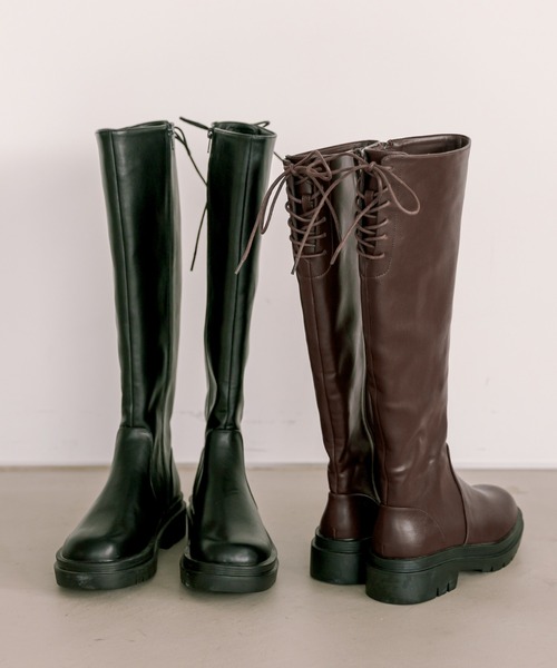 OLIVE des OLIVE（オリーブデオリーブ）の「バックレースアップロングブーツ（ブーツ・レディース・ブラック/ダークブラウン・SMALL/MEDIUM/LARGE）」の18枚目の写真