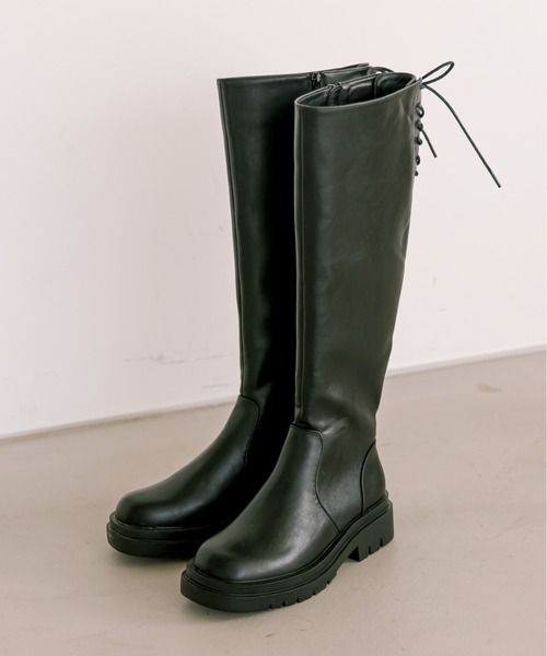 OLIVE des OLIVE（オリーブデオリーブ）の「バックレースアップロングブーツ（ブーツ・レディース・ブラック/ダークブラウン・SMALL/MEDIUM/LARGE）」の5枚目の写真