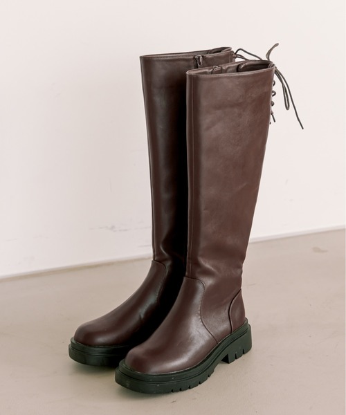 OLIVE des OLIVE（オリーブデオリーブ）の「バックレースアップロングブーツ（ブーツ・レディース・ブラック/ダークブラウン・SMALL/MEDIUM/LARGE）」の8枚目の写真