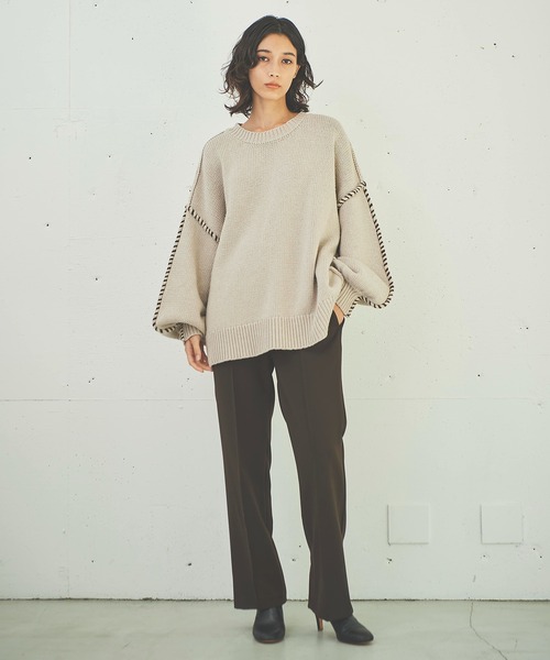 OUTERSUNSET(アウターサンセット)の「hand stitch volume sleeve knit(ニット/セーター・レディース・ベージュ/ネイビー・FREE)」の8枚目の写真
