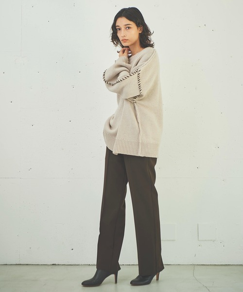 OUTERSUNSET(アウターサンセット)の「hand stitch volume sleeve knit(ニット/セーター・レディース・ベージュ/ネイビー・FREE)」の14枚目の写真