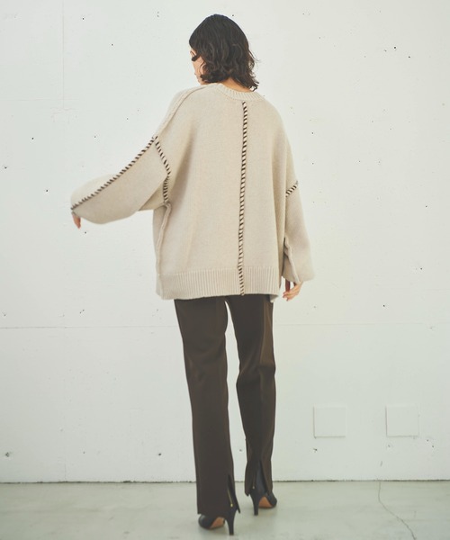 OUTERSUNSET(アウターサンセット)の「hand stitch volume sleeve knit(ニット/セーター・レディース・ベージュ/ネイビー・FREE)」の19枚目の写真
