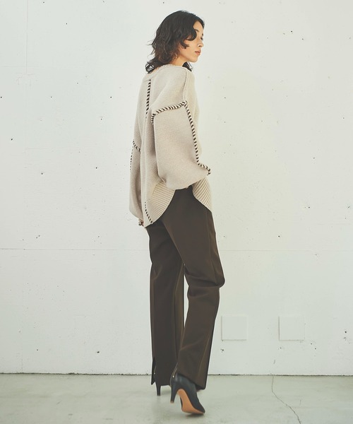 OUTERSUNSET(アウターサンセット)の「hand stitch volume sleeve knit(ニット/セーター・レディース・ベージュ/ネイビー・FREE)」の11枚目の写真