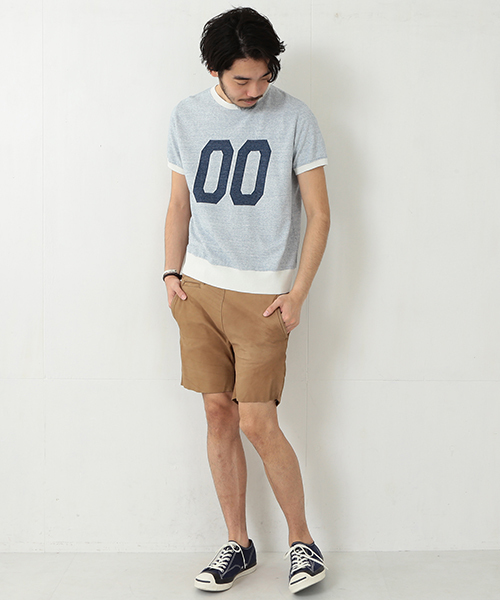 BEAMS PLUS（ビームスプラス）の「REMI RELIEF×BEAMS PLUS / 別注 インディゴ ジャガード Tee（ニット/セーター・メンズ・ホワイト/チャコールグレー/インディゴブルー・MEDIUM/LARGE/SMALL/X-LARGE）」の12枚目の写真