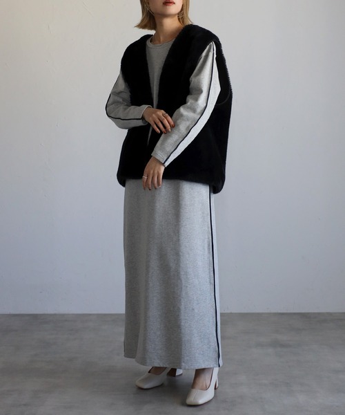 Bonjour Sagan(ボンジュールサガン)の「配色パイピングスウェットワンピース(ワンピース・レディース・オートミール/グレー/ブラック・FREE)」の17枚目の写真