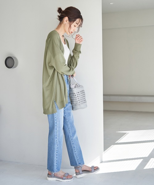 ROPE' PICNIC(ロペピクニック)の「UVカット・洗濯機OK・接触冷感/Aラインカーディガン(カーディガン/ボレロ・レディース・ブラック/ライトグレー/ベージュ系その他/カーキ/マスタード・38)」の12枚目の写真