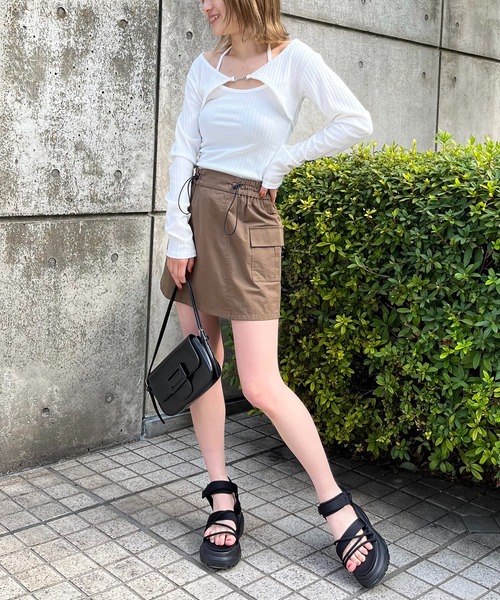 SPIRALGIRL（スパイラルガール）の「ビット付きカットリブボレロアンサンブル（アンサンブル・レディース・ホワイト/グレー/ブラック・FREE）」の6枚目の写真