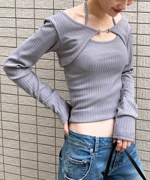 SPIRALGIRL（スパイラルガール）の「ビット付きカットリブボレロアンサンブル（アンサンブル・レディース・ホワイト/グレー/ブラック・FREE）」の9枚目の写真