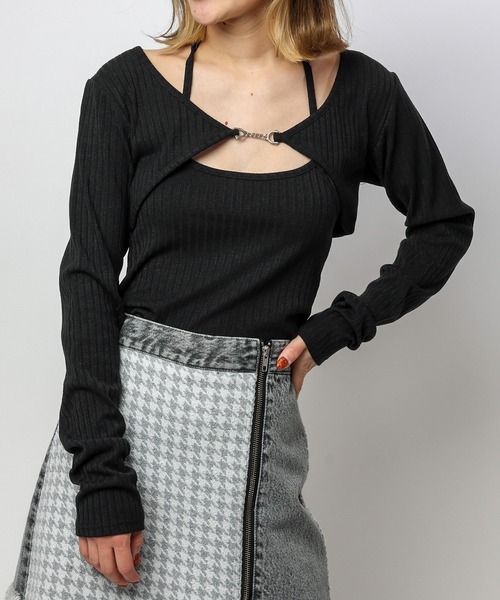 SPIRALGIRL（スパイラルガール）の「ビット付きカットリブボレロアンサンブル（アンサンブル・レディース・ホワイト/グレー/ブラック・FREE）」の10枚目の写真